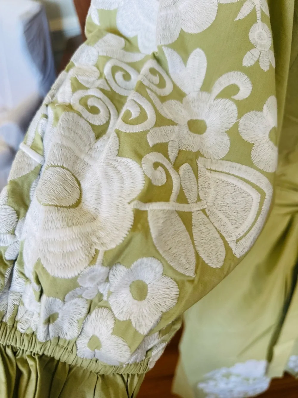 Direct from Manufacturer! Julia Amory Embroidered Coatue Midi Dress Sage & White - Picture 5 of 9